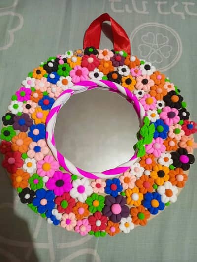 Decorative clay flower mirror "handmade"  for home decor