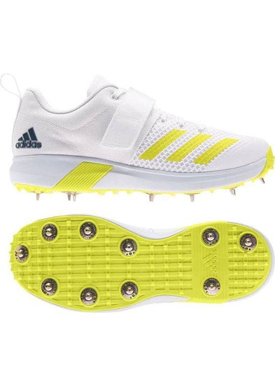 Adipower Vector Pro Cricket Spike Shoes - Steel Spikes (White & Yellow)