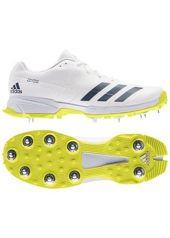 22YDS Spike Cricket Shoes - Steel Spikes (White & Yellow)