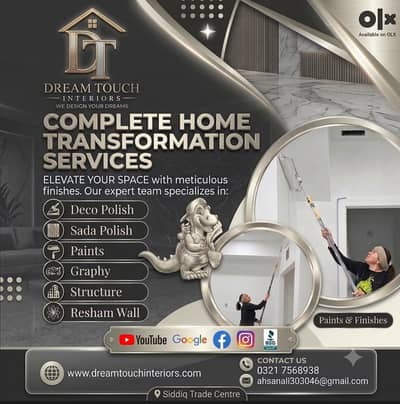 Paint work, Interior Decorator, Deco Polish & Resham Wall Finishes