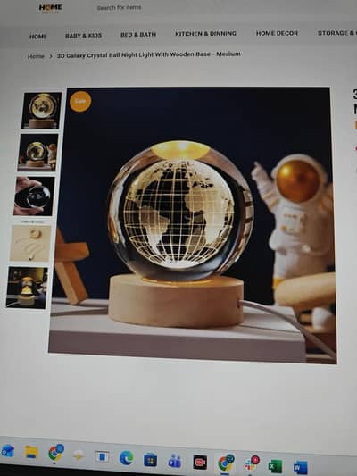 3D galaxy Crystal Ball night light with Wooden base medium in big size