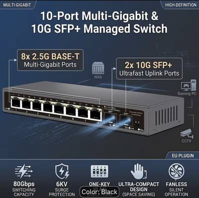 10-Port 2.5G Ethernet Switch | 8x 2.5G LAN + 2x 10G SFP+ Ports