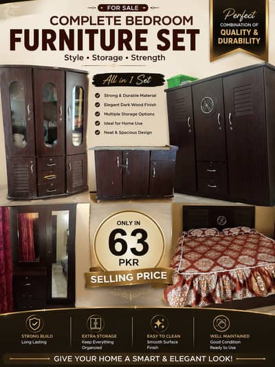 Complete Bedroom Furniture Set for Sale | Dark Wood Finish | All-in-On