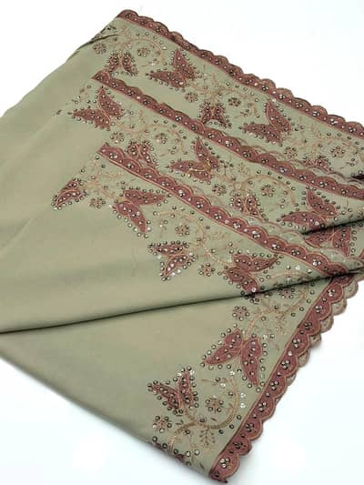 Beautiful Embroidered Shawl with Scallop Border – 6 Colors Available