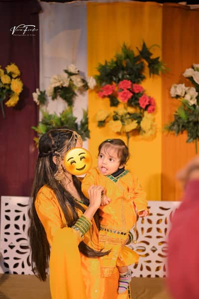 Handmade Mustard Mehndi Set Mom + Baby - Angrakha Gharara - Rs 7000