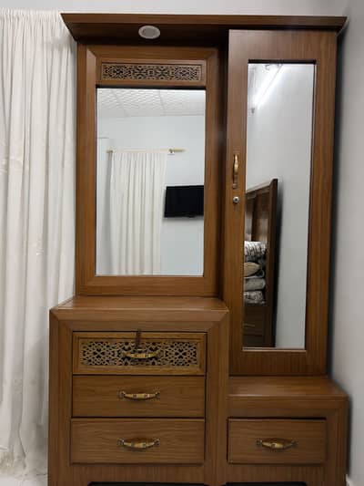 Dual Mirror Dressing Table with 4 Drawers, Side Storage and Light