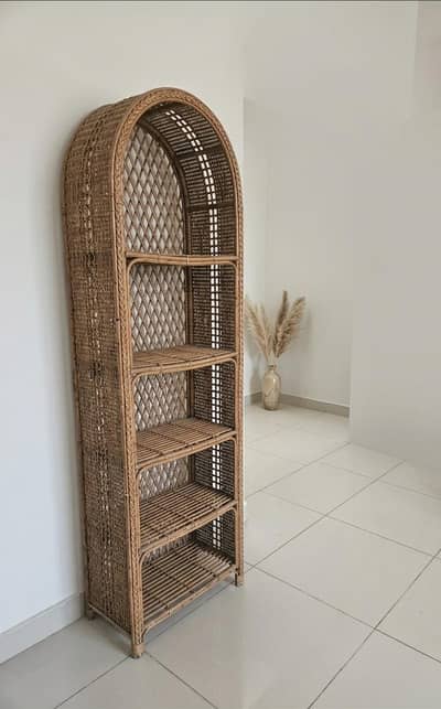 Pair of Tall Arched Cane Racks / Rattan Display Shelves (Set of 2)