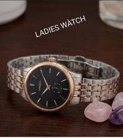 Weiain Ladies Two-Tone Stainless Steel Watch - Rose Gold & Black Dial