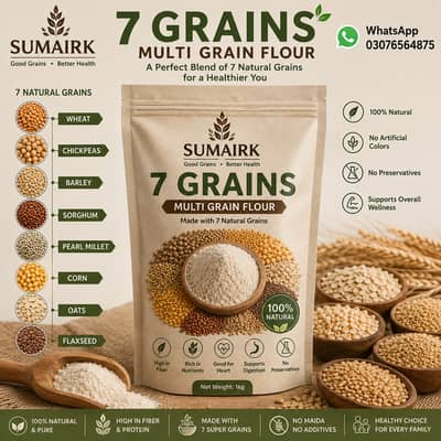 Sumairk 7 Grains Multi Grain Flour 1kg | 100% Natural & Healthy Atta