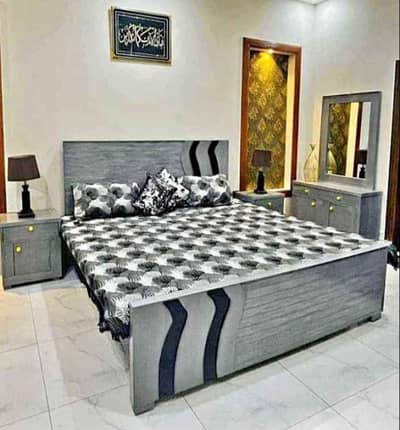 Wooden bed set-double bed set-King size bed-Poslish bed set side table