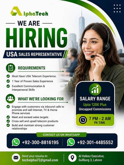 USA Sales Representative – Telecom Experience Required | Lahore