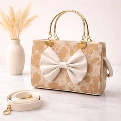 Peach Leather Bow Shoulder Bag 8x10 Inches Women