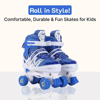 Kids Adjustable Roller Skates | 4 Wheel Skates for Boys & Girls | Blue