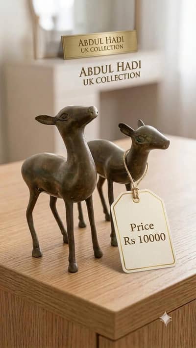 Vintage Brass Deer Statues Pair / Antique Metal Animal Figurine Set