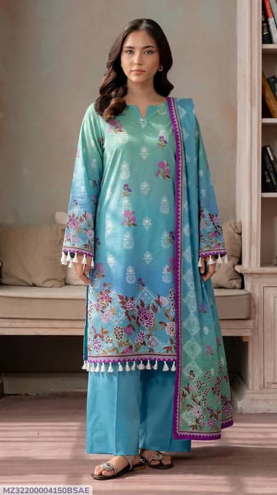 b3 Pcs Women's Unstitched Printed Suit Women's Unstitched Printed Suit