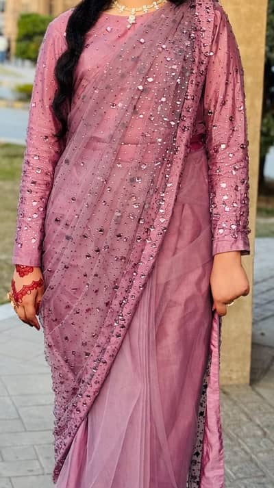 Stone work net saree ready to wear