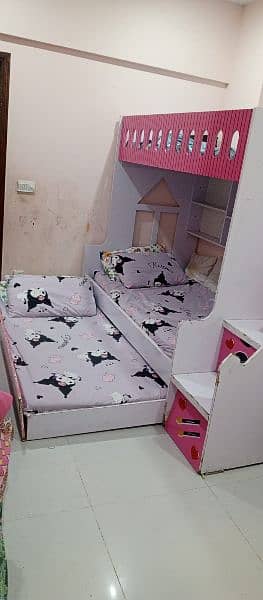 kids triple bunk bed with mattress