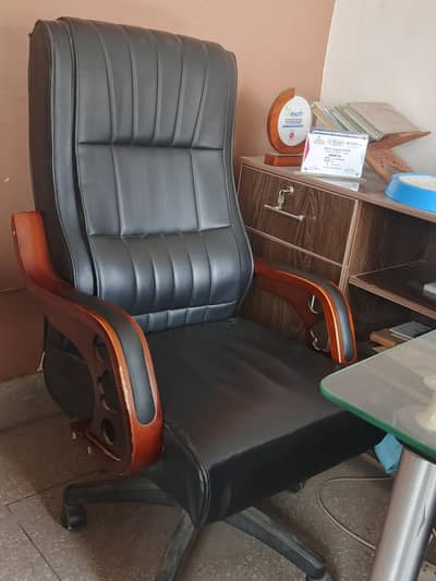 High-Back Executive Office Chair with elegant wooden armrests.