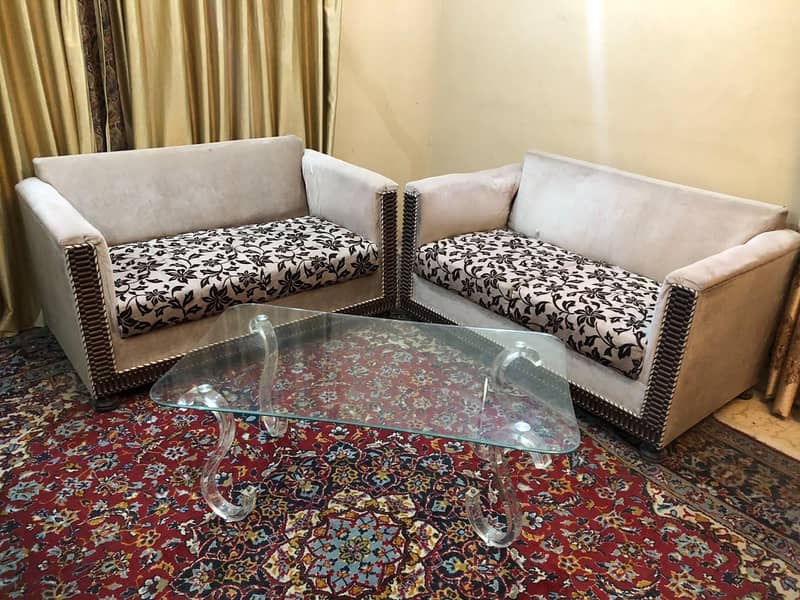 2 Seater Sofas (Quantity 2) with Glass Centre Table 0