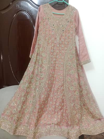 Elegant Dusty Pink & Deep purple Heavy Embrioded Walima Maxi dress 3Pc