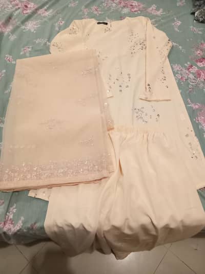 Peach Color Fairy | Size Small | Net Duppata with plain Peach trouser