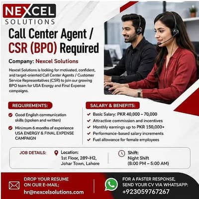 CSR / Call Center Jobs , Jobs in Lahore USA (Night Shift)