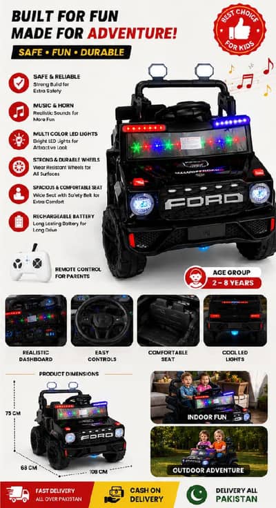 Kids Electric Jeep Car with LED Lights & Music