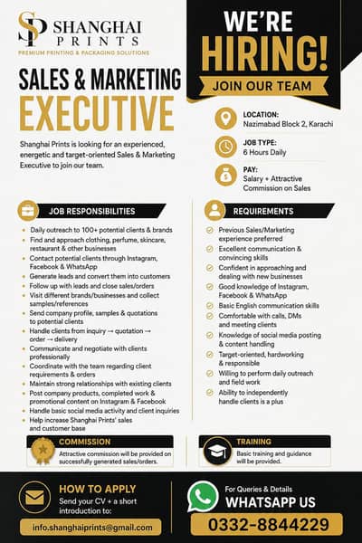SALES & MARKETING EXECUTIVE SALARY + COMMISSION BASED JOB