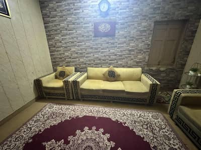 Sofa Set with 1 Table, 2 Stools & 6 Cushions