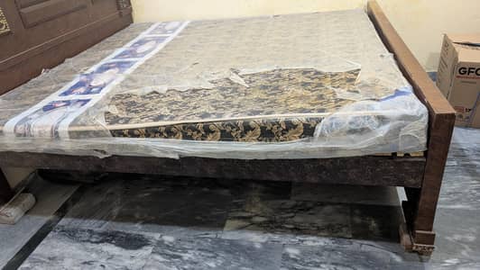 Wooden Double Bed with Foam Mattress – Strong & Good Condition