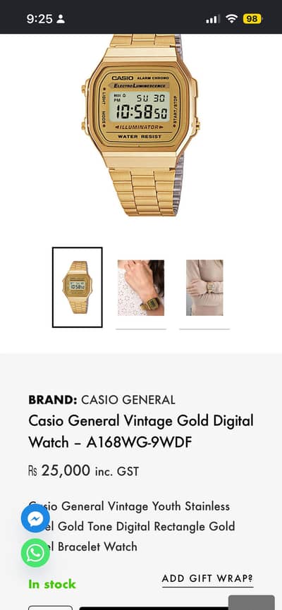 Casio General Vintage Gold Digital Watch Original