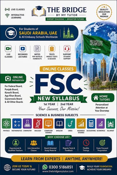 Online/Home tutor FSc partI&II,9th& 10th Junior Grade Professional s