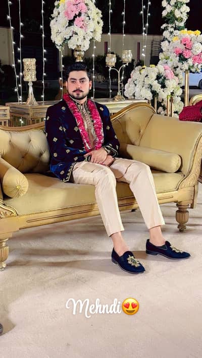 Groom Mehndi Dress | Elegant Zinc Velvet Prince Coat Suit | Like New