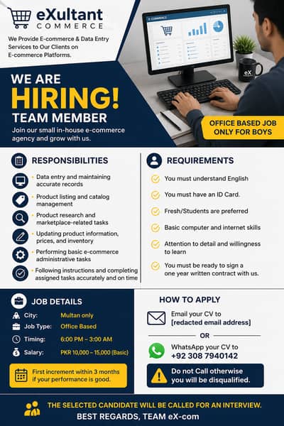 E-COMMERCE AGENCY – TEAM MEMBER REQUIRED For DATA ENTRY