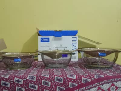 Ghani Glass Lazuli 3-Piece Glass Casserole Set – Brand New