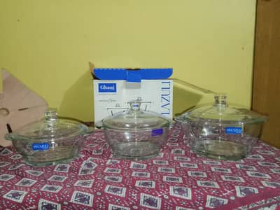 Ghani Glass Lazuli 3-Piece Glass Casserole Set – Brand New