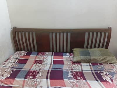 Wooden Double Bed with Mattress & Side Table