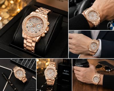 Luxury Rose Gold Diamond-Style Chronograph Watch – Premium Look 
