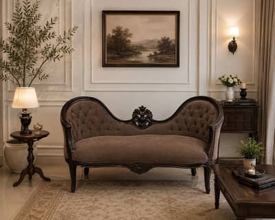 Elegant Vintage 2-Seater Sofa – Carved Wooden Frame