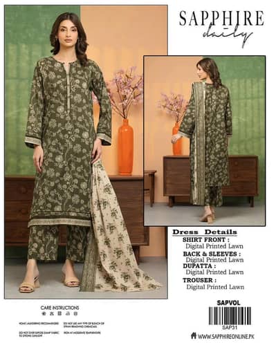 SAPPHIRE Digital Printed Lawn 3-Piece Suit