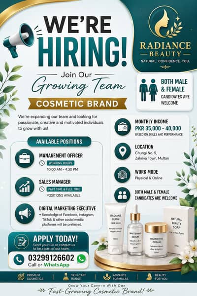 #Jobs #comestic Brand