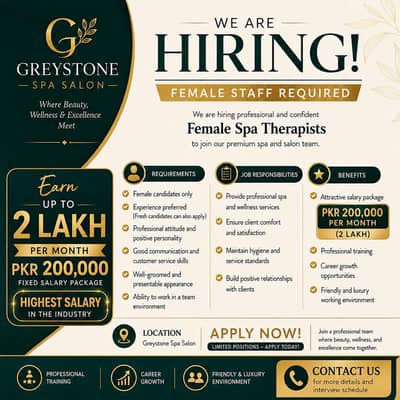 Need Female Staff Therapist For Spa Salon Salary 2 Lakh
