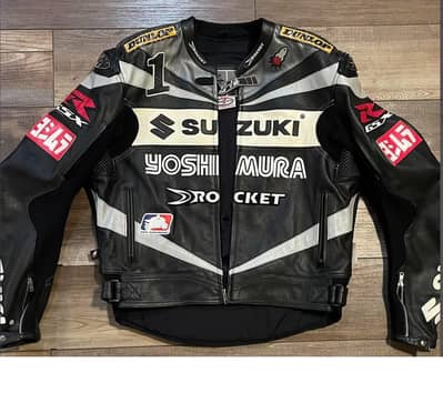 Suzuki Motorbike Racing Leather Jacket | Biker Jacket | Black & White