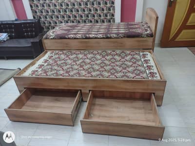 Double Bunker Bed Lasani Wood with 2 Drawers and Matress Free