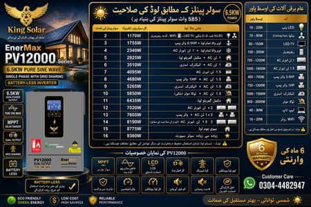 KingSolar EnerMax PV9000 6kW | PV12000 6.5kW Batteryles Solar Inverte