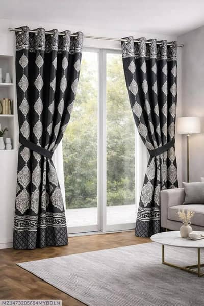 black print cotton curtains 2pc