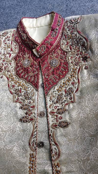  Royal Off-White & Maroon Designer Sherwani