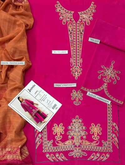 Jazmin Unstitched Lawn 3 Piece Suit | Embroidered | New