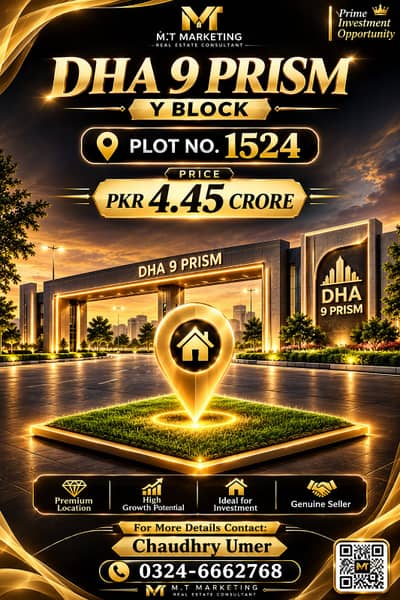 DHA 9 Prism Y Block Plot 1524 | Prime 4.45 Crore Investment Opportunity Description Prime investment opportunity in DHA 9 Prism Y Block. Plot No. 1524 is available at an