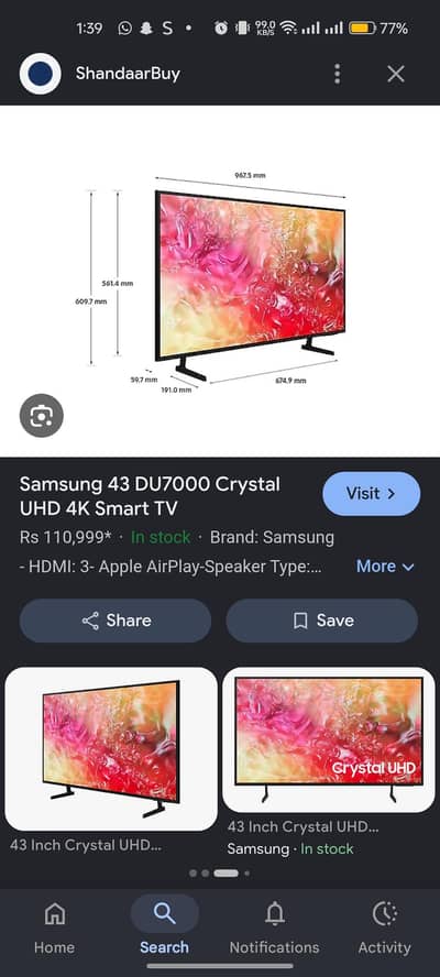 Samsung 43 inch LED UHD DU7000